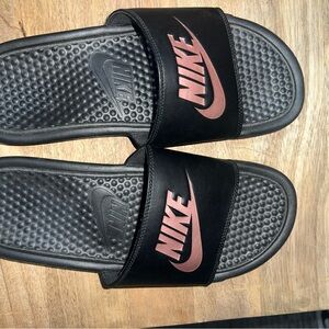 Nike Black and Red Slide Sandals